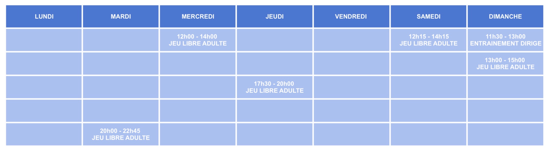 Planning du club